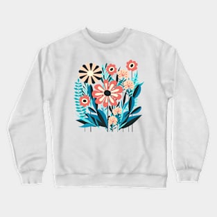 Mid Century Scandi Garden Coral, Peach, Blue Crewneck Sweatshirt